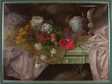 Gerry van de Linden - van Diesen, Stilleven met bloemen en aardewerk, 1948, Olieverf op linnen