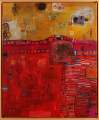 Hoshyar Rasheed, Het rode liedje, 2001, Acryl op linnen
