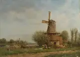 Constant Artz, Landschap met windmolen, Olieverf op linnen