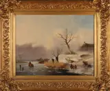 Hollands wintergezicht met ijspret by Groot werk van Johannes Franciscus Hoppenbrouwers, Olieverf op linnen, sold Jul 2020