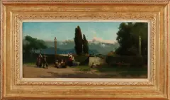 Karel Frans Philippeau, Italiaans landschap, Olieverf op paneel