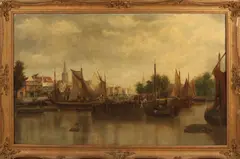 W. Howard, Hollands havengezicht, Olieverf op linnen