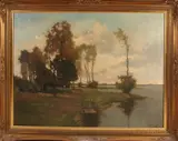 J.H. Kaemmerer, Landschap met boerin en was, Olieverf op linnen