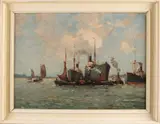 Gerardus Johannes Delfgaauw, Havengezicht Rotterdam, Olieverf op linnen