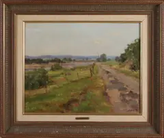 Jan Holtrop, Zandpad langs rivier de IJssel, Olieverf op linnen