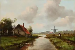 Monogram A.G., Hollands poldergezicht met boer, Olieverf op paneel