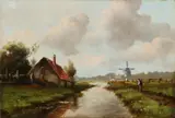 Monogram A.G., Hollands poldergezicht met boer, Olieverf op paneel