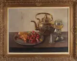 S.F. van Dorsser, Stilleven met roemer, tin etc ..., Olieverf op linnen
