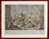 17e - 18e Eeuwse handingekleurde gravure, 7e Plaag Egypte, 17e - 18e Eeuwse handingekleurde gravure