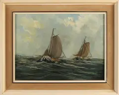 Jan Kelderman, Zeilboten op IJsselmeer, Olieverf op linnen