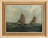 Jan Kelderman, Zeilboten op IJsselmeer, Olieverf op linnen
