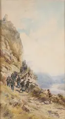 Pierre Comba, Italiaanse soldaten in de bergen, Aquarel op papier