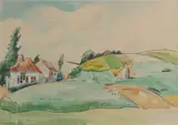 Gerrit Willem van Blaaderen, Boerderij in heuvellandschap, Aquarel op papier