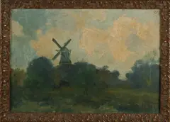 Andries Verleur, Landschap met windmolen, Olieverf op linnen