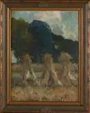 Andries Verleur, Landschap met boer en korenschoven, Olieverf op linnen