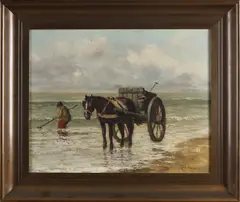 J. Sluitkamp, Hollandse school schelpenvisser, Olieverf op linnen