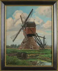 Sam Schellink, Stenderkast molen, Olieverf op linnen