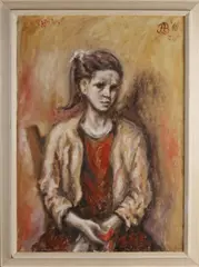 Monogram A.B.'68, Meisjes portret, Olieverf op linnen