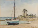 Ton Meijer, Franse kustplaats, Aquarel op papier