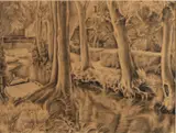 Hendrik Broer, Landschap Giethoorn, Houtskool op papier