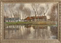 J.F.C. van Os, Kanaal met boerderij, Olieverf op linnen