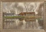 J.F.C. van Os, Kanaal met boerderij, Olieverf op linnen