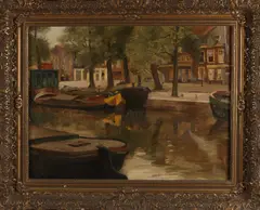 Kees Terlouw, Stadsgezicht Amsterdamse gracht, Olieverf linnen
