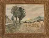 Jan Wingen, Landschap met korenschoven, Olieverf op linnen