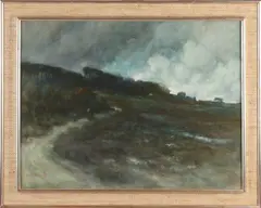 Willem Hendrik Eickelberg, Heidegezicht met wandelaars, Aquarel op papier