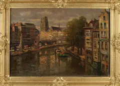 A. Zuiderwijk, Stadsgezicht Rotterdam, Olieverf op linnen