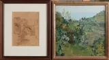 2x Theo Goedvriendt, Zuid-Europese schets + landschap, Zuid-Europese schets op papier + olieverf landschap op linnen