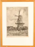Jacob Maris, Dorpsgezicht met windmolen, Ets op papier
