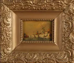 Miniatuur schilderij, Hollands wintergezicht, Olieverf op paneel