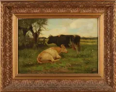 H. van Ingen, Twee koeien in weiland, Olieverf op paneel