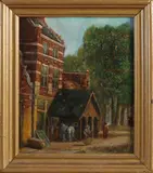 Hollandse School, Stadsgezicht met figuren