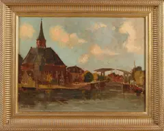 Frans Hoos, Oude haven Enkhuizen, Olieverf op linnen