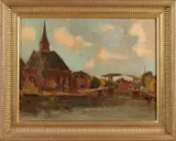 Frans Hoos, Oude haven Enkhuizen, Olieverf op linnen
