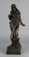 Frans bronzen figuur, E. Villanis, Geketende vrouw