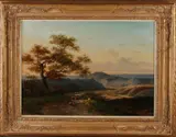 Marinus Adrianus Koekkoek, Duits landschap met figuren en panorama, Olieverf op paneel