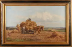 Jan Holtrop, Graan oogsten., Olieverf op linnen