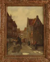 J.D. Schipper, Stadsgezicht met figuren, Stadsgezicht met figuren en koets