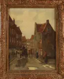 J.D. Schipper, Stadsgezicht met figuren, Stadsgezicht met figuren en koets