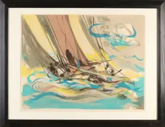 M. Mouly, Zeilboot op zee, Lithografie op papier