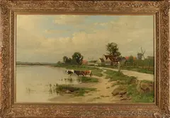 J.A. Hekking, Hollands riviergezicht, Olieverf op linnen