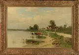 J.A. Hekking, Hollands riviergezicht, Olieverf op linnen