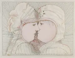 Co Westerik, Twee kussende personen, 1972, Lithografie op papier