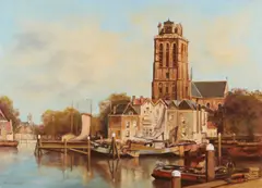 V. Avivarei, Gezicht op Dordrecht, Veronica Avirvarei 21e haven gezicht op Dordrecht olieverf op paneel, 50x70 cm in goede staat