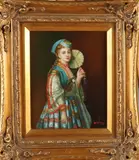 B. Fitz, Oosterse dame met waaier, Olieverf op paneel