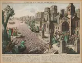 17e - 18e Eeuwse handingekleurde gravure, Die erste plage in Ägypten, 17e - 18e Eeuwse handingekleurde gravure