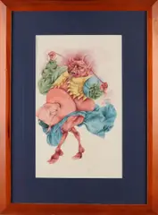 R. Nelissen, Surrealistische duivel figuur, 1972, Aquarel op papier
